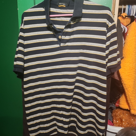 Nautica Men's Polo Shirt - Navy and Yellow Stripes - Picture 1 of 2